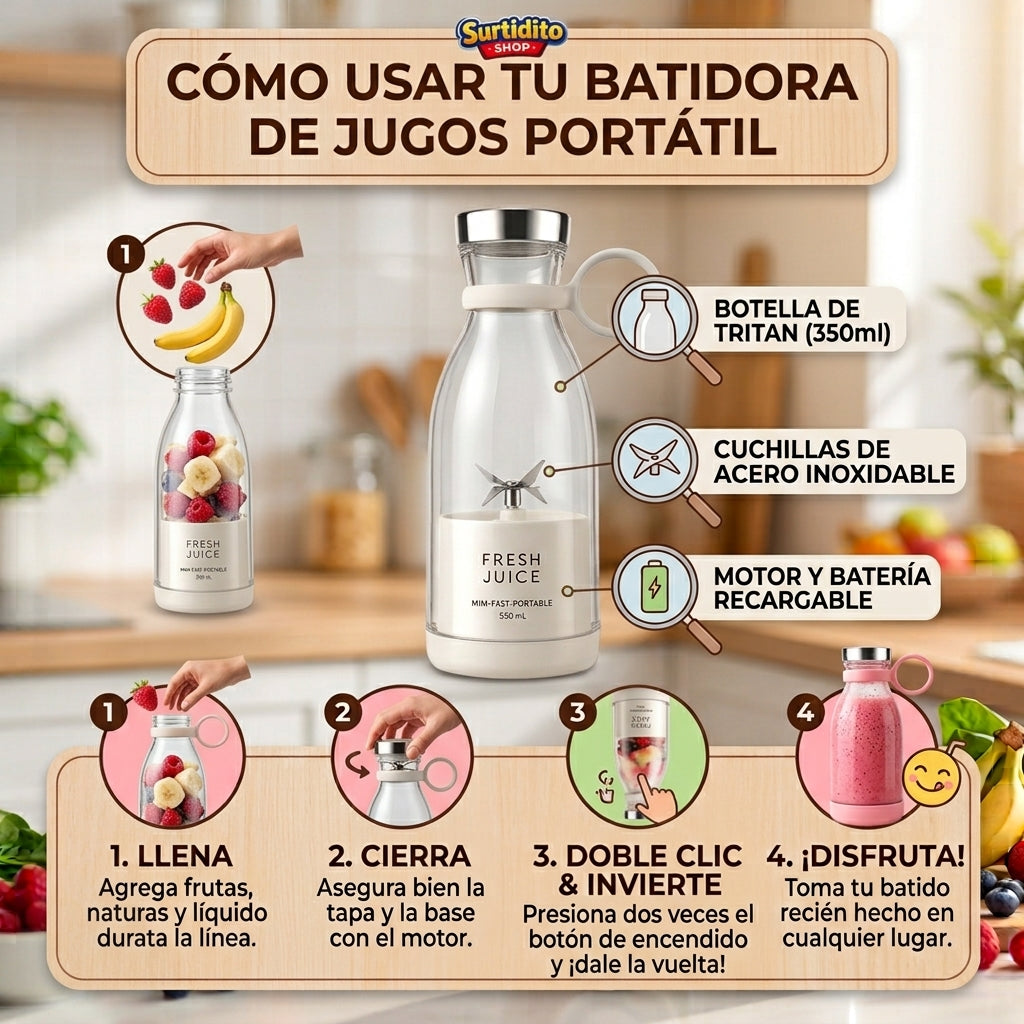 Botella Batidora Juguera Portatil
